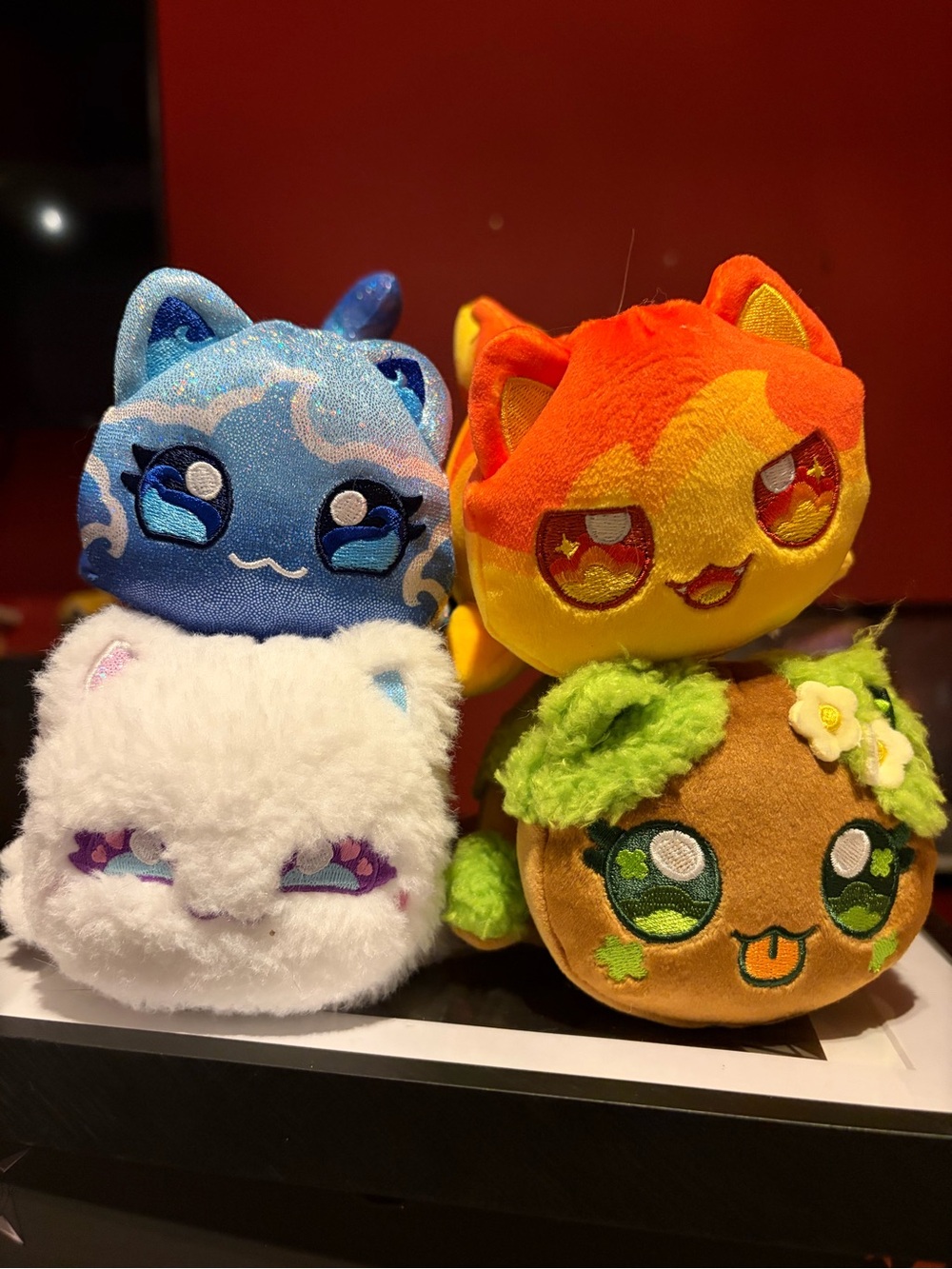 Lot of 4 MeeMeow Elemental Cat Plush Toys Earth Water Air Fire